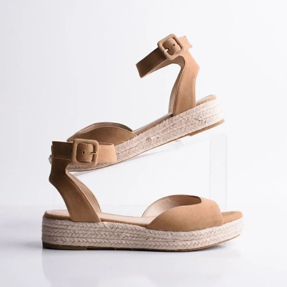Pelle Moda Womens Espadrilles Oxford Latte Kid Suede Platform Sandals US 6 New
